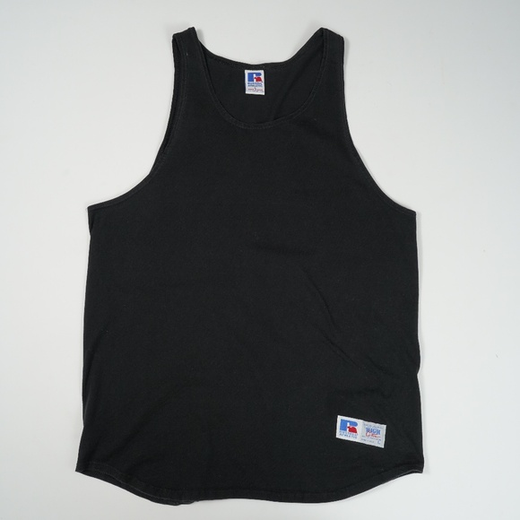 Vintage Russell Athletic Tank Top Mens Large Black Made USA High Cotton Gym 90s - Picture 1 of 6